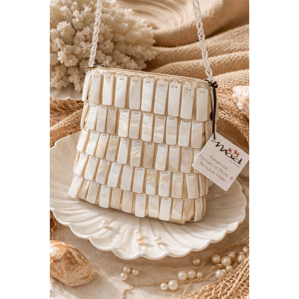 NWT Mad By Design Mother Of Pearl Shell Natural Horn Mini Purse Handmade